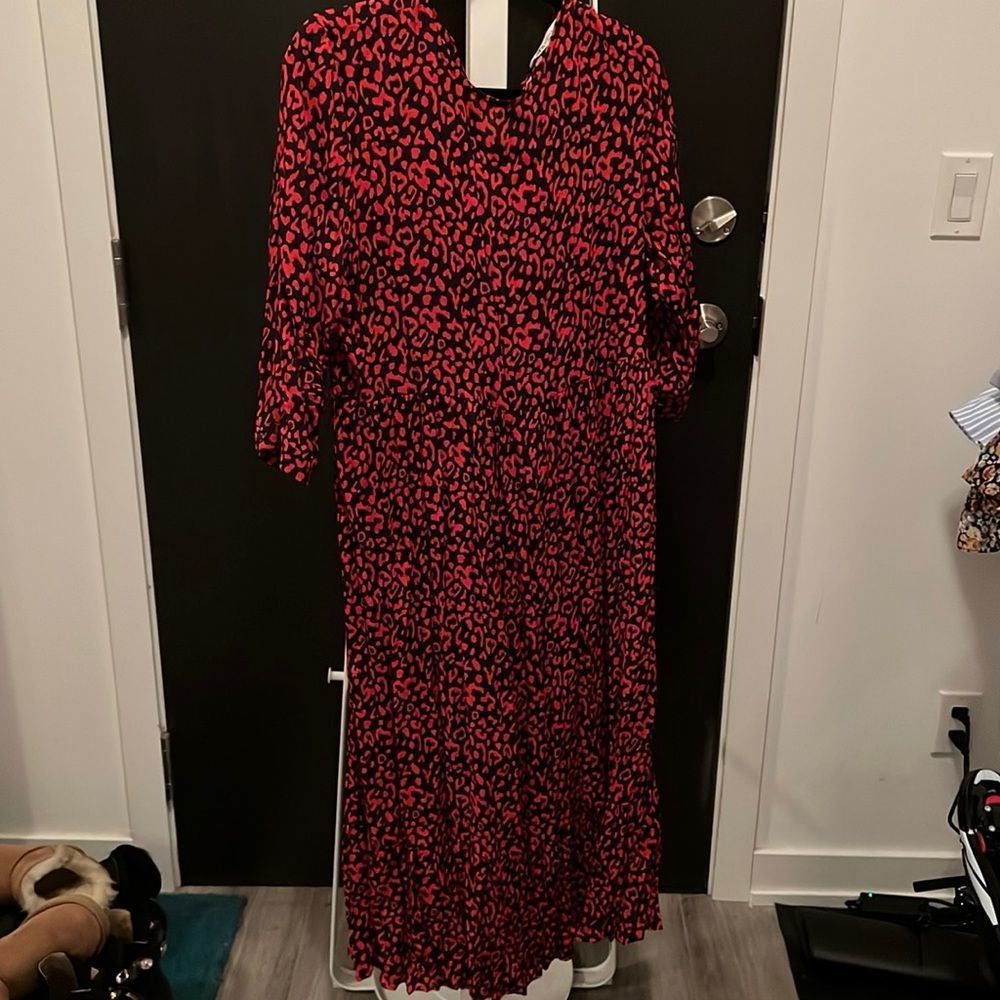 Zara black & red spotted maxi dress - long sleeves, ruffle bottom - medium